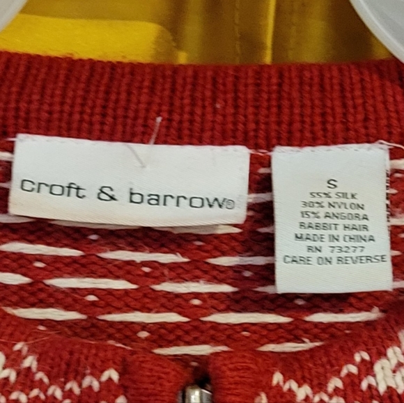 Silk Angora Christmas Sweater Croft & Barrow Red Zip Cardigan Snowman Flakes S - Picture 6 of 6